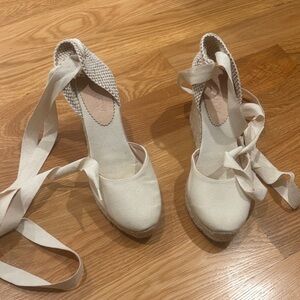 J. Crew Cream Espadrille Wedge Ankle-Tie Sandals